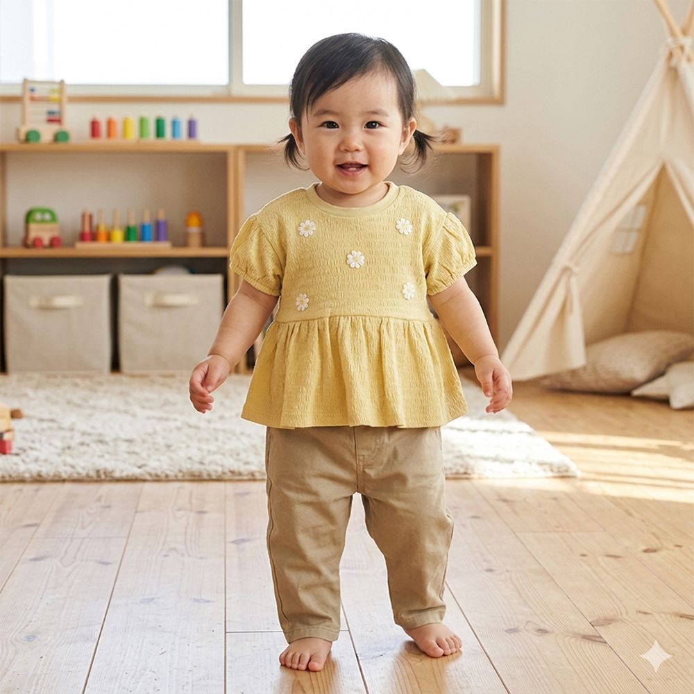 短袖T恤-小花-黃色