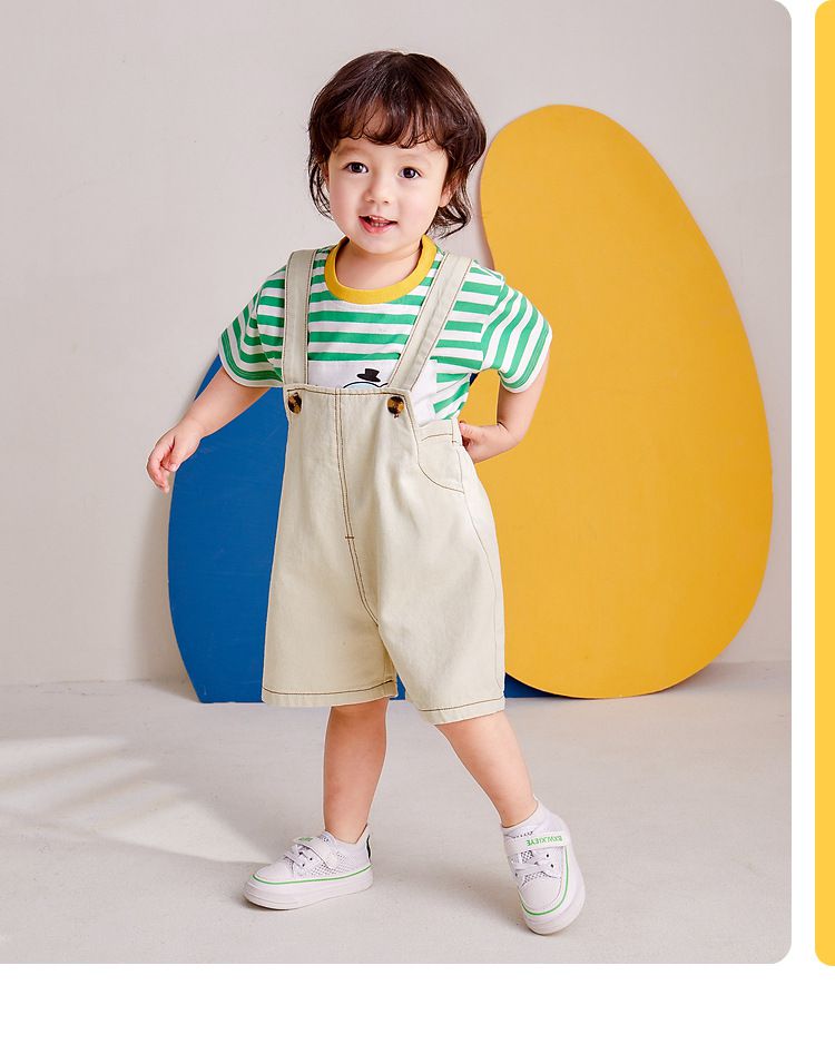 牛仔吊帶短褲-藍色