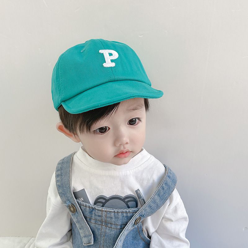兒童防曬棒球帽/鴨舌帽-刺繡英文字P-軍綠色 (47-49CM)