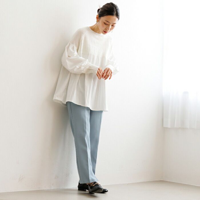 日本 ihuu - A字顯瘦百摺氣球袖針織上衣-黃