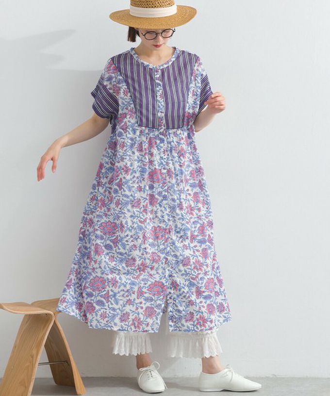 日本 Lupilien - 前後2way 自然風花卉印度棉輕盈洋裝-藍紫