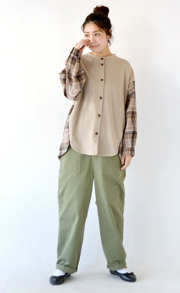 日本 zootie - 寬版拼接格子撞色開襟衫-葡萄紫