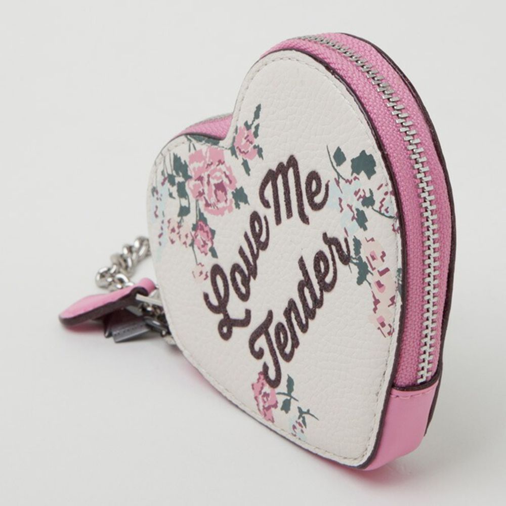 心型皮革零錢包 (花卉)