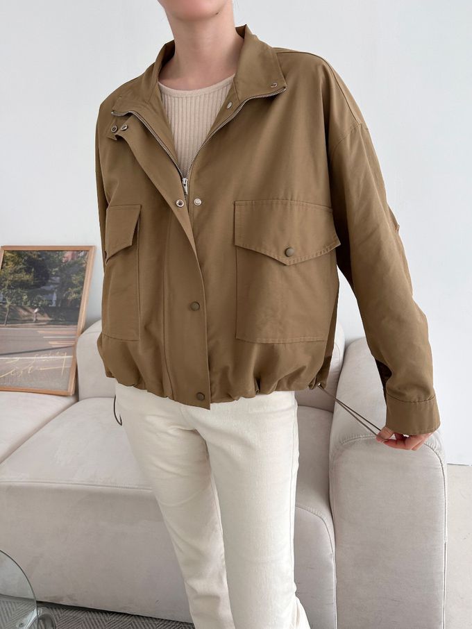 韓國女裝連線 - 秋季必備！短版風衣外套-深卡其 (FREE)