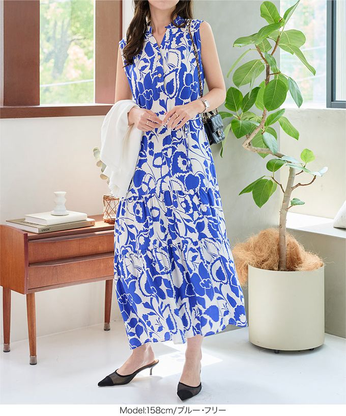 日本 Kobe Lettuce - 迷人渡假風純色印花無袖洋裝-棕 (F)