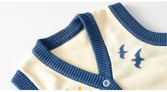 好搭V領鈕釦針織背心-公園-深藍+米色