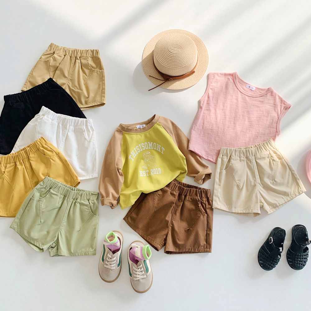 腰鬆緊休閒百搭短褲-杏色