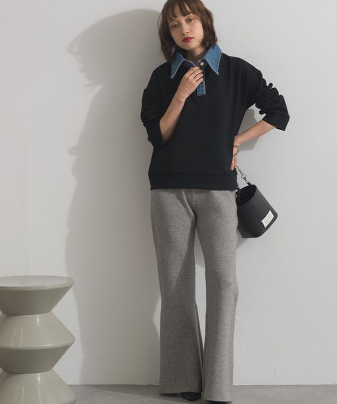 日本 ELENCARE DUE - 牛仔領層次感厚磅休閒長袖上衣-灰