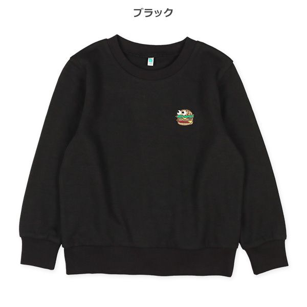 日本西松屋 - 裏毛圓領刺繡大學T-漢堡-黑