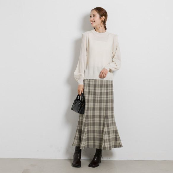 日本 ihuu - 時尚肩膀柔軟針織長袖上衣-象牙白