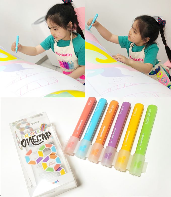 韓國SNOWKIDS - 幼兒馬卡龍水洗彩繪塗鴉筆-6色組 : 潮水藍/玫紅粉/檸檬黃/萊姆綠/芋藕紫/橙柚橘