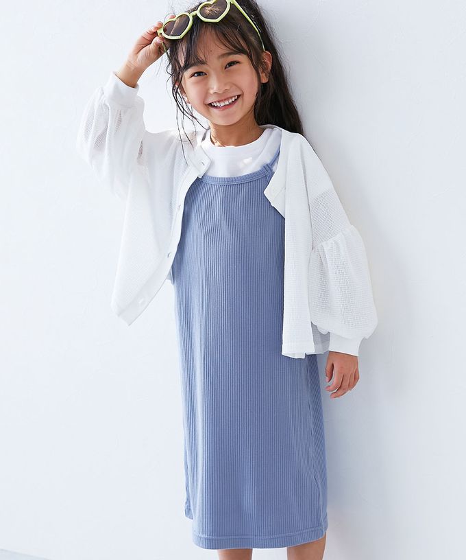 日本 devirock - 兩件式吊帶羅紋短袖洋裝-藍紫