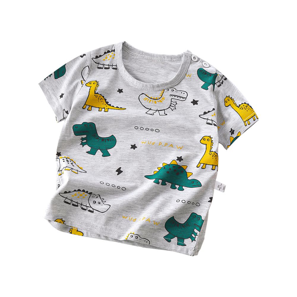 兒童短袖上衣 圓領肩扣寶寶短袖上衣 春夏童裝 透氣短袖上衣-小灰龍