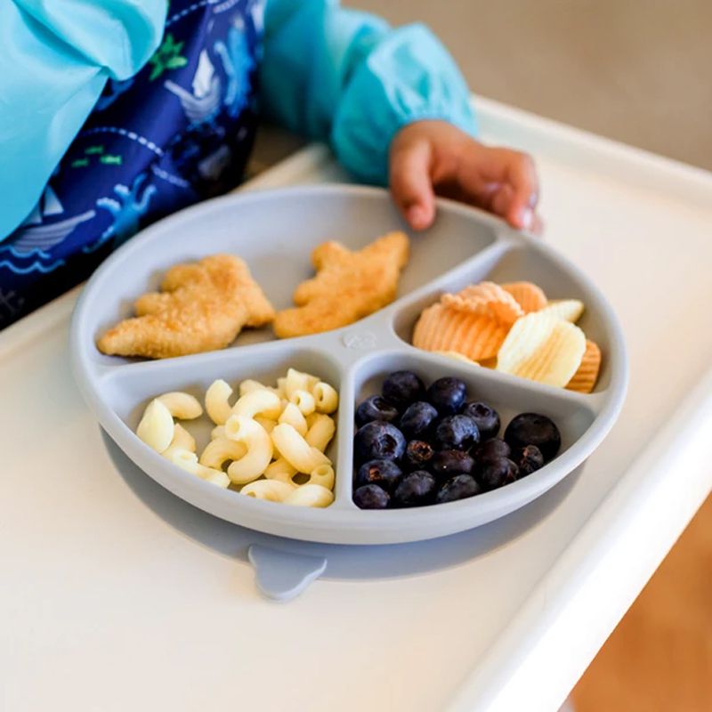 美國 green sprouts - 小綠芽超防滑寶寶學習吃飯矽膠學習餐盤-灰色