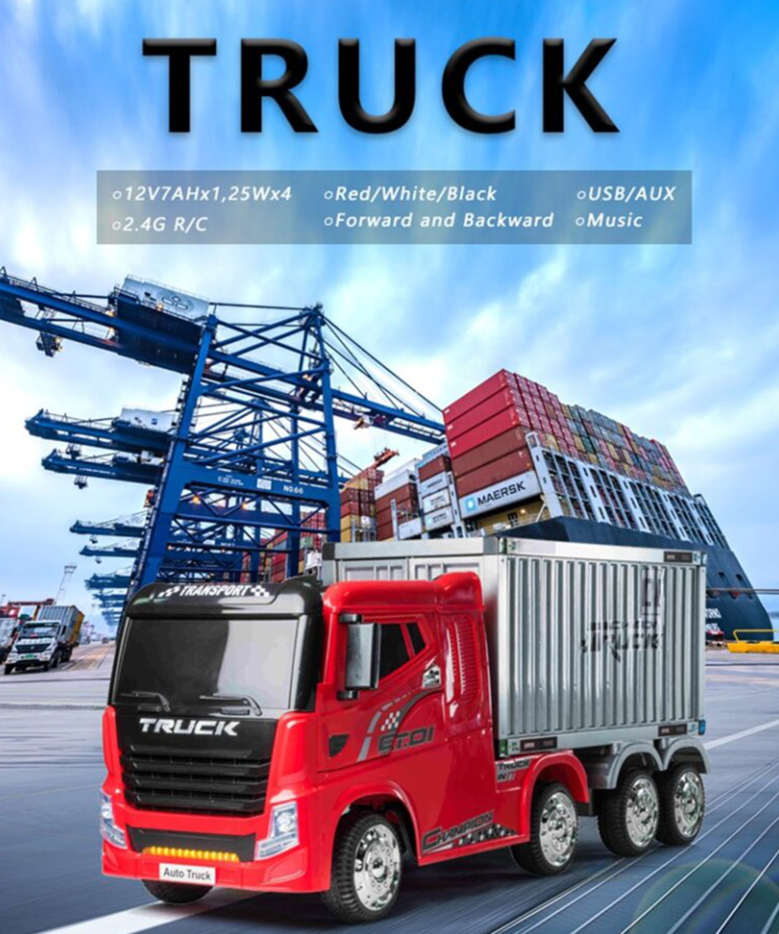 聰明媽咪兒童超跑 - 貨櫃車造型 四驅兒童電動車-天使白