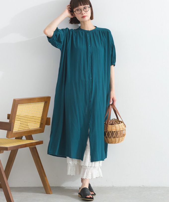 日本 Lupilien - 100%印度棉 輕盈巴里紗襯衫洋裝-淺卡其