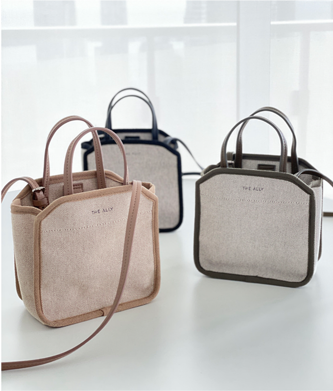 韓國 THEALLY - 質挺帆布方包手提/肩背包-牛奶糖 (迷你)