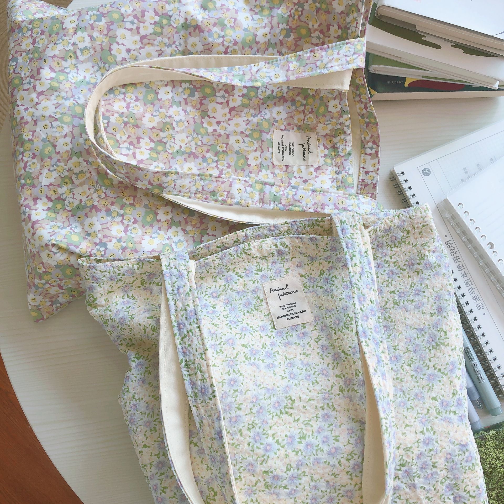 碎花單肩手提帆布袋-淺紫X米花 (37*35cm)