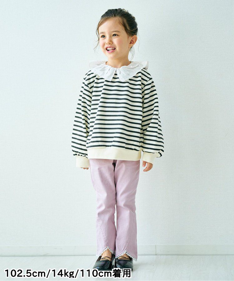 日本 apres les cours - 下擺蕾絲小喇叭美腳長褲-粉紅