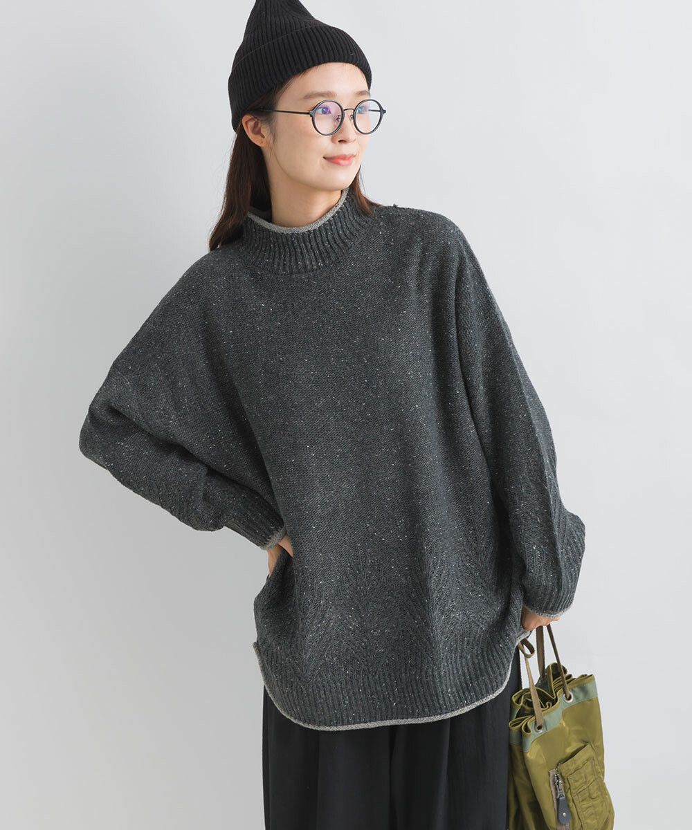 日本女裝代購 - 葉子紋編織滾邊針織毛衣-咖啡