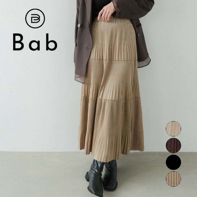 日本 Bab - 飄逸感絲滑絨面細摺長裙-象牙米