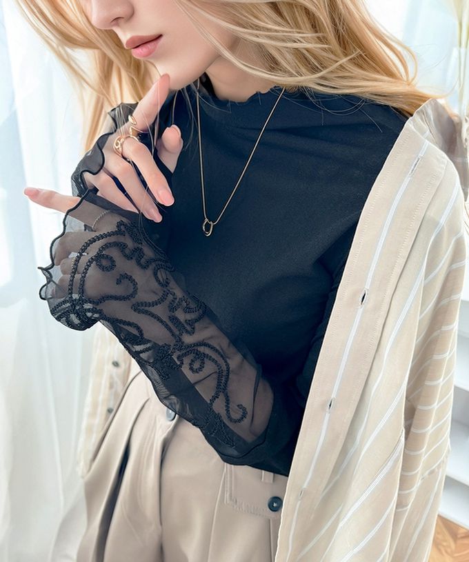 日本 Classical Elf - 精緻袖口蕾絲木耳立領上衣-炭灰