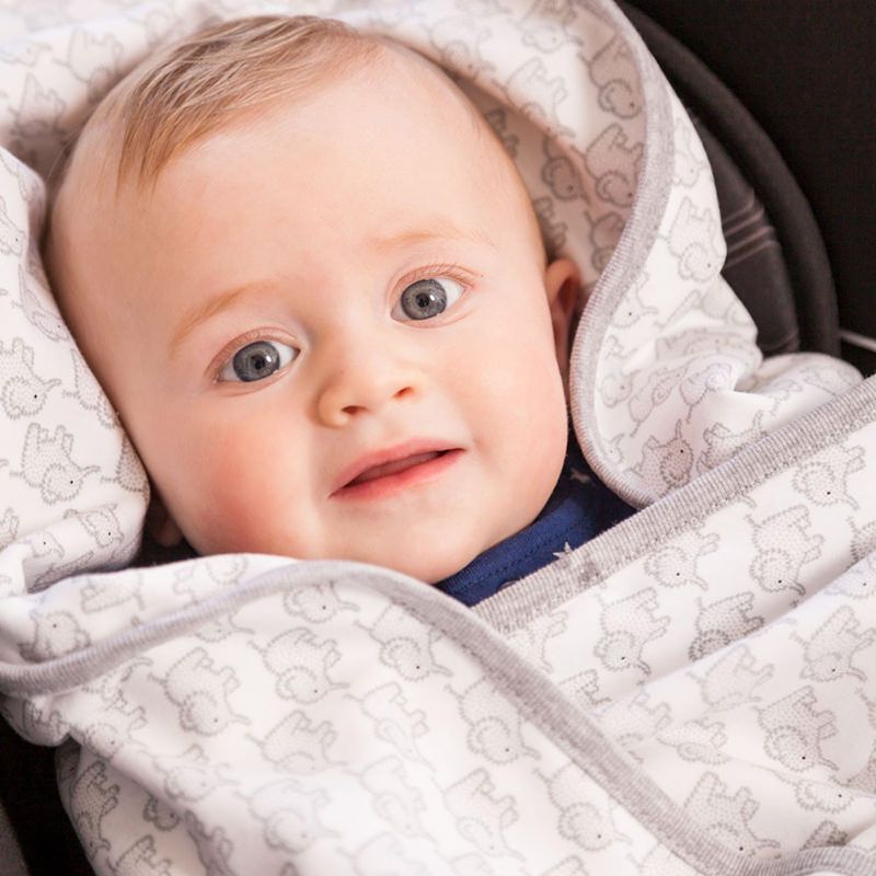 英國 JoJo Maman BeBe - 100%純棉可愛大象多功能小薄被/純棉毯-天空藍