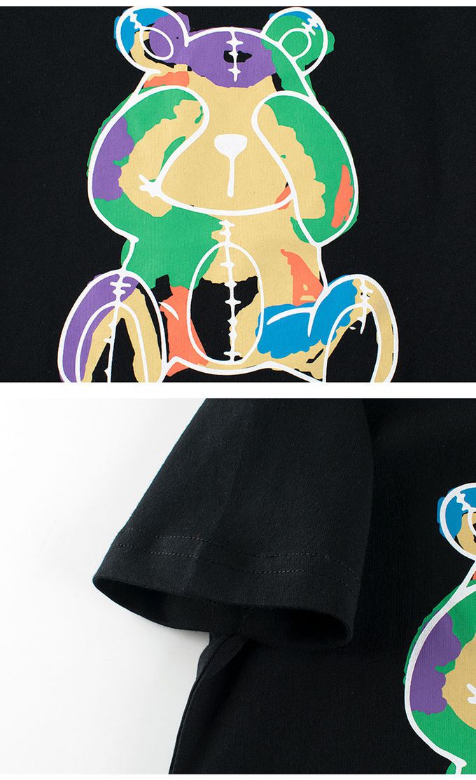 短袖棉T-繽紛熊熊-黑色