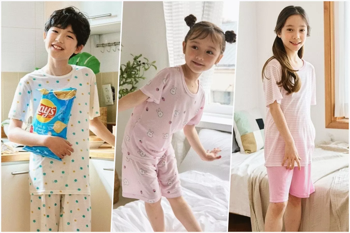 韓國 SLEEPY HEAD - 泡泡紗短袖家居服/睡衣套裝-直紋線條-珊瑚粉