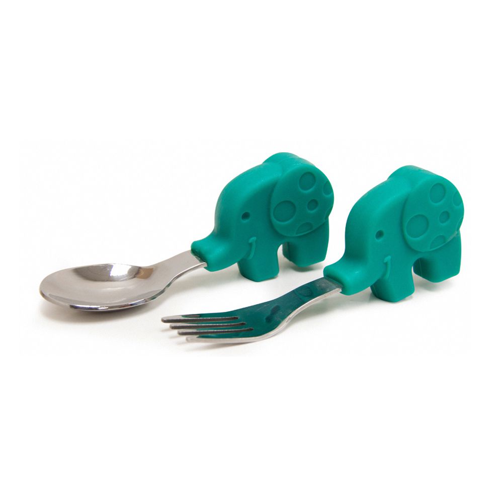 動物樂園寶寶手握訓練叉匙-大象(綠)