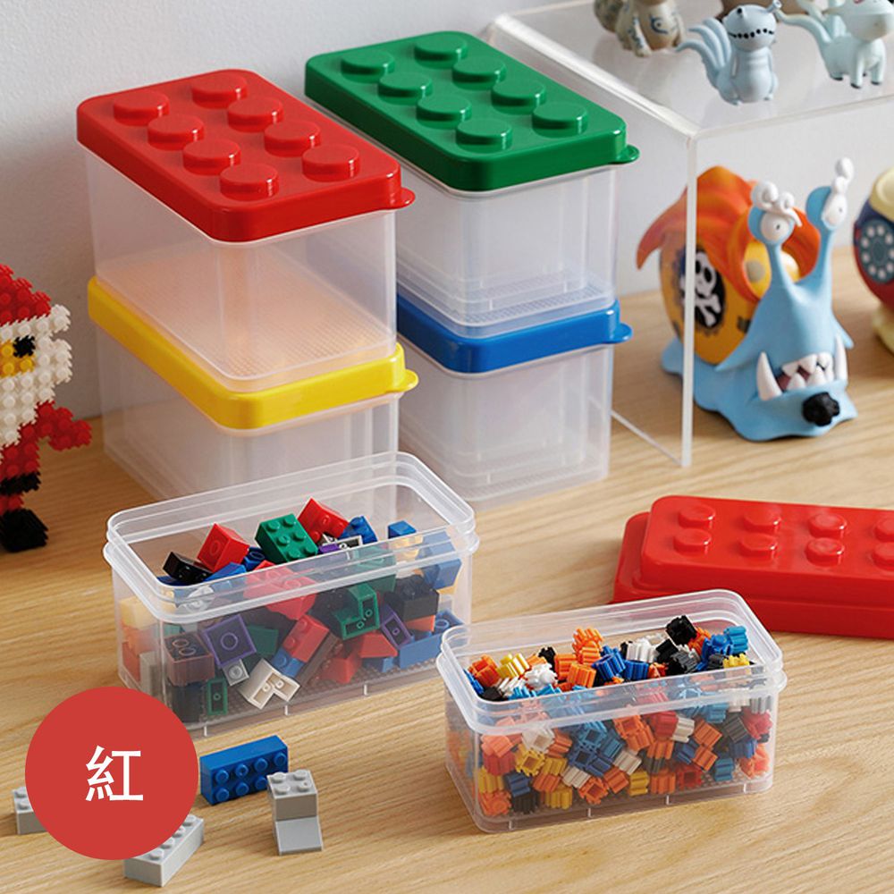 日本霜山 - 樂高可疊式小顆粒積木/零件收納盒-大中小3件套組-紅