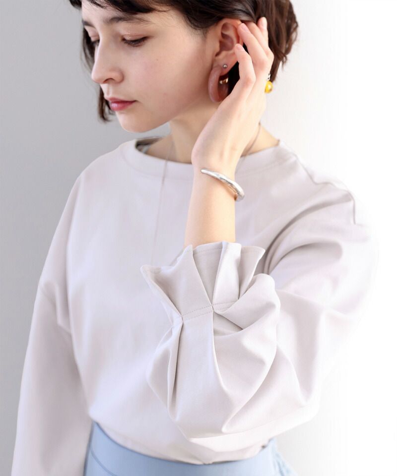 日本 Classical Elf - 100%棉 船領顯瘦糖果袖上衣-冰河灰