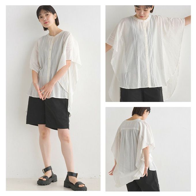 日本 OMNES - 100%印度棉 大寬袖清爽襯衫-白