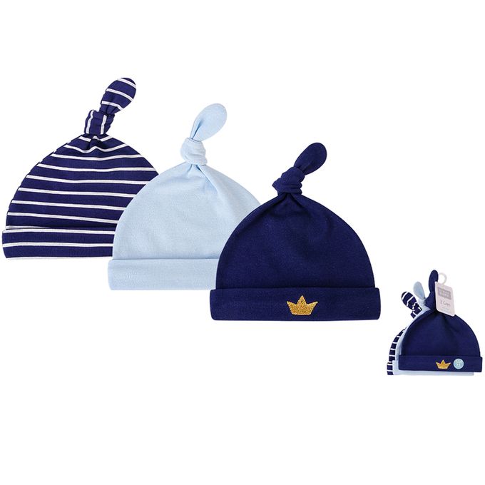 美國 Luvable Friends - 甜蜜寶貝純棉新生兒棉帽 保暖帽3件組-小王子