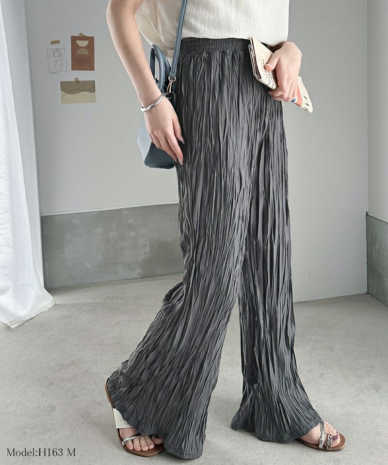 日本 Classical Elf - 低調光澤感楊柳垂墜寬褲-深灰