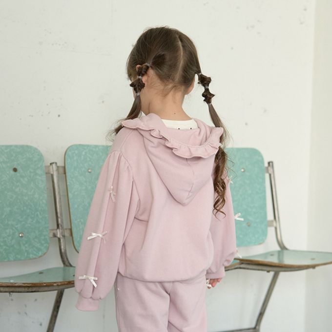 日本 Lycee mine - 蝴蝶結袖荷葉邊少女連帽外套-霧藍