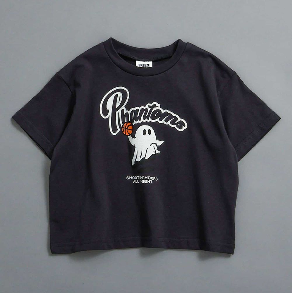 100%棉 美式印花短袖上衣-幽靈打籃球-炭黑