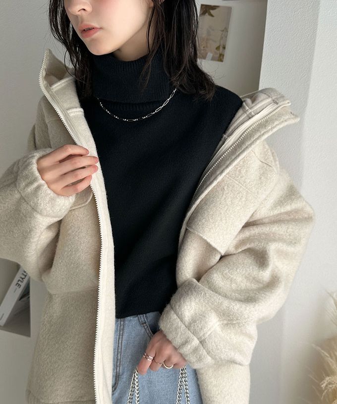 日本 Classical Elf - 氣質簡約開叉高領毛衣-象牙白