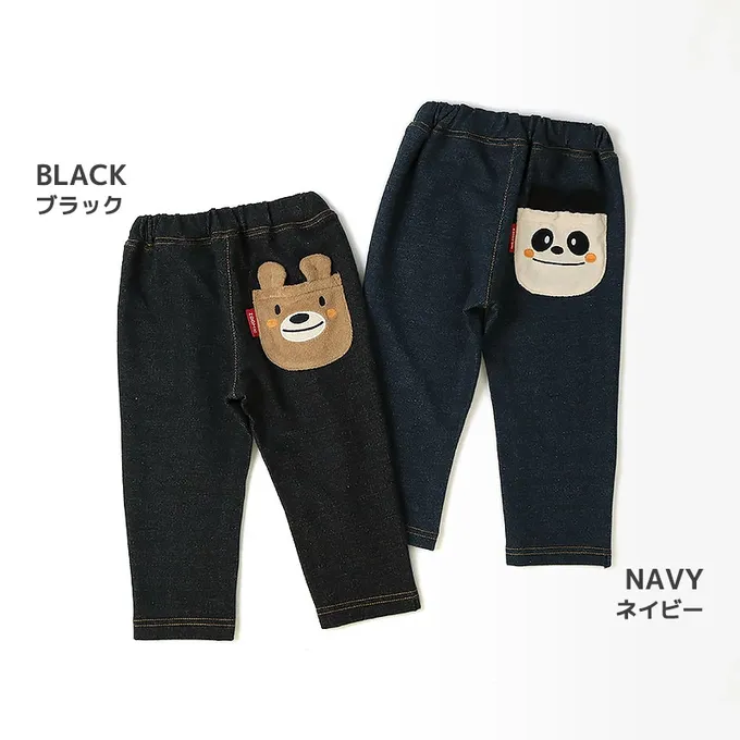 日本 ZOOLAND - 熊熊救援隊 警車標籤舒適牛仔長褲-熊貓口袋-海軍藍