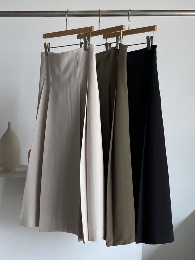 韓國女裝連線 - 淑女後鬆緊綁帶蝶結打褶中長裙-軍綠 (FREE)