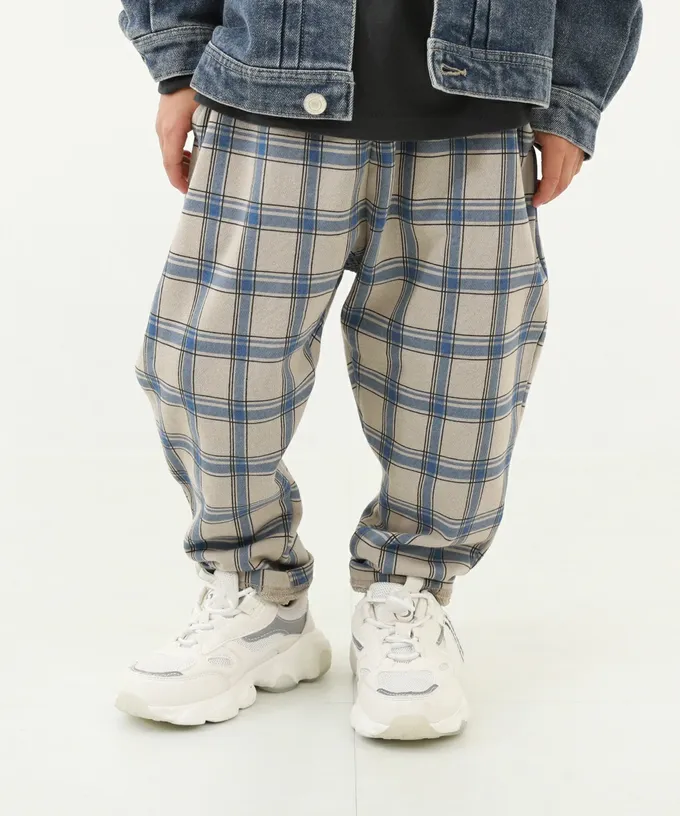 日本 devirock - 100%棉 活力休閒裏毛長褲-細格子-深灰