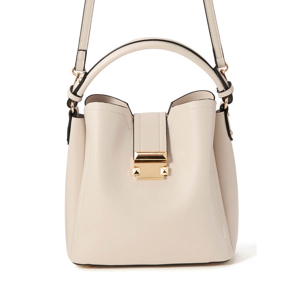 2way霧面皮革感金釦手提/側背包-淺杏 (F)