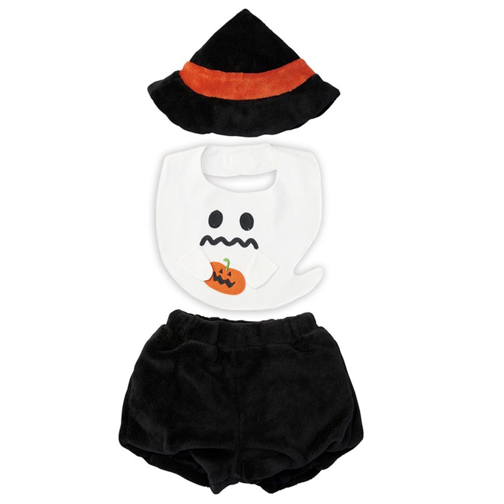 akachan honpo - 帽子+圍兜+短褲的3件組-幽靈-黑色
