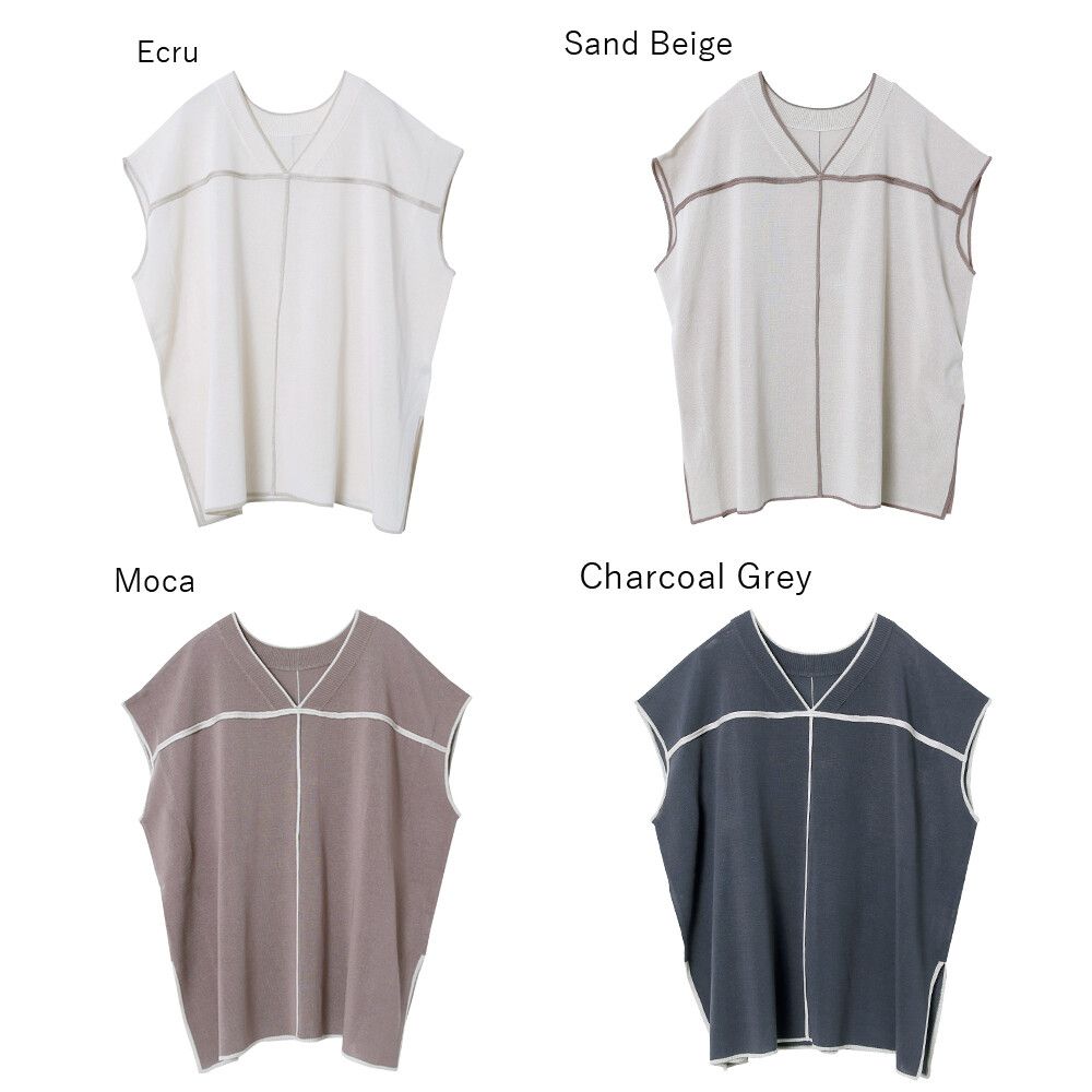 日本 Rejoule - 2way撞色線條針織短袖上衣-灰 (M(Free size))