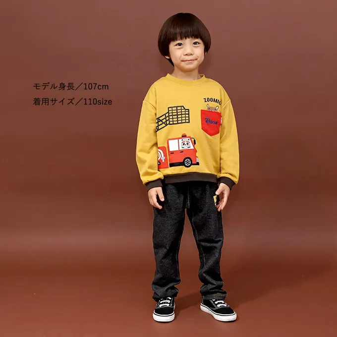 日本 ZOOLAND - 熊熊救援隊 消防車印花長袖上衣-淺灰