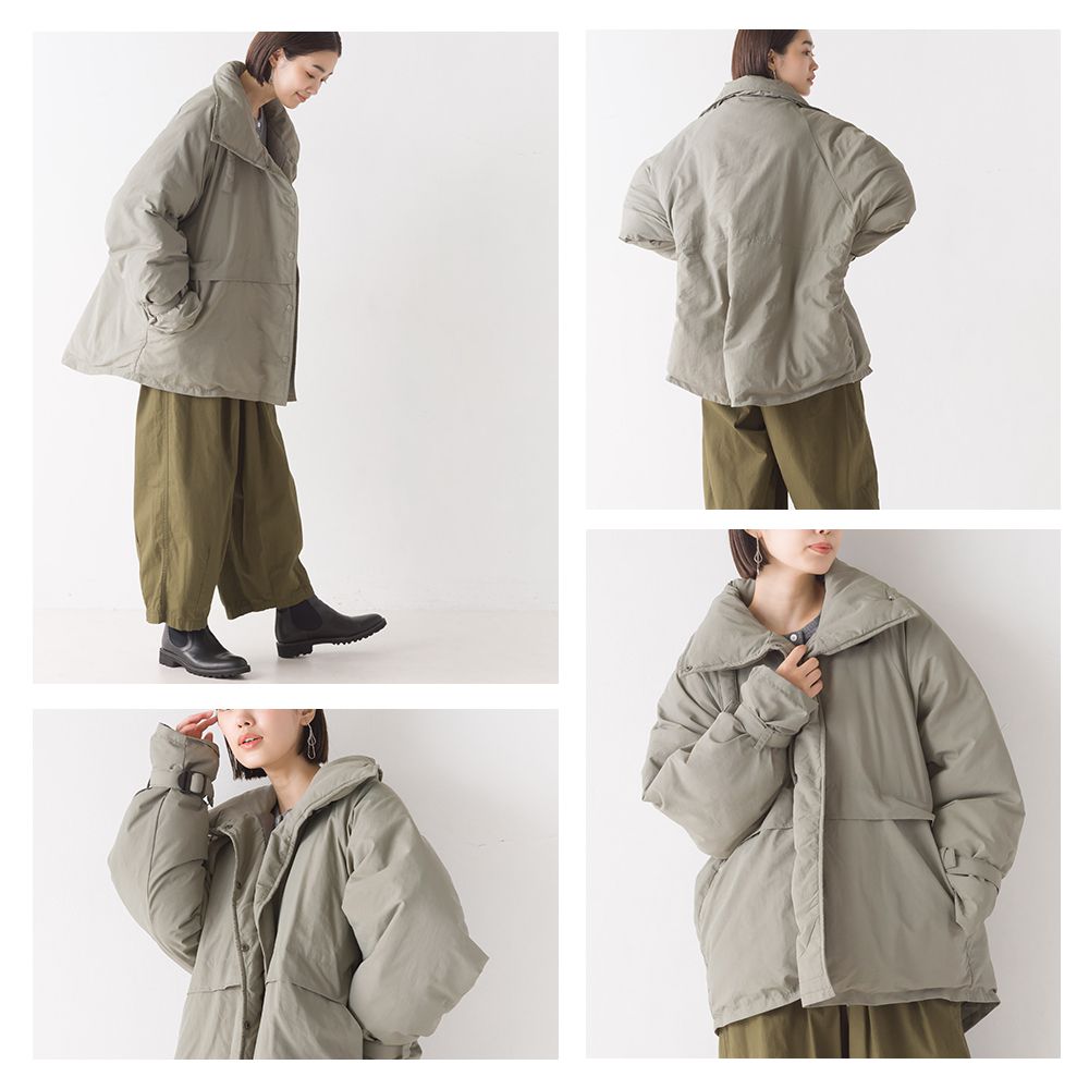 日本 OMNES - 大翻領街頭感鋪棉保暖外套-淺綠