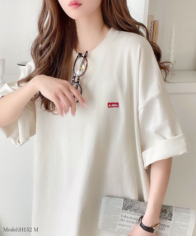 日本 Classical Elf - JAVA 混有機棉背印花寬鬆T恤-韓文菜單-象牙米