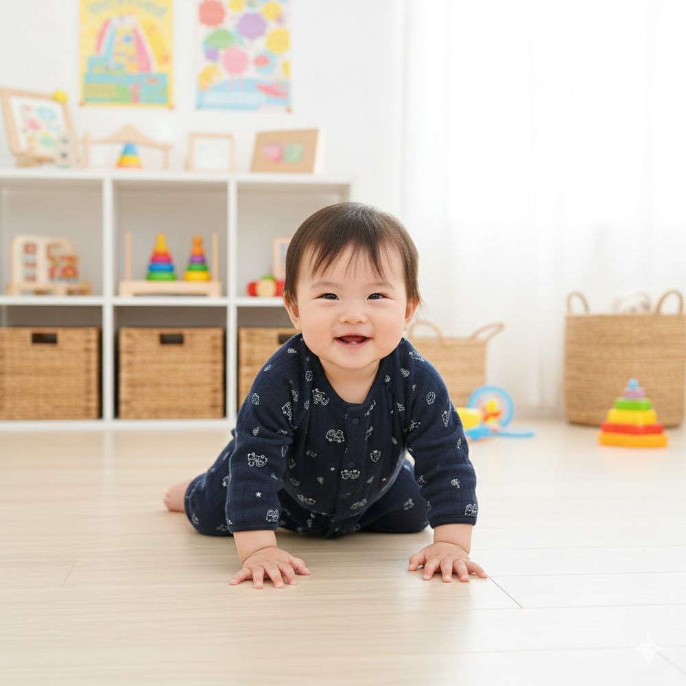 長袖鋪棉兔裝-滿版印花-深藍色