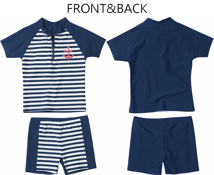 德國Playshoes - 抗UV防曬短袖兩件組兒童泳裝-海軍風