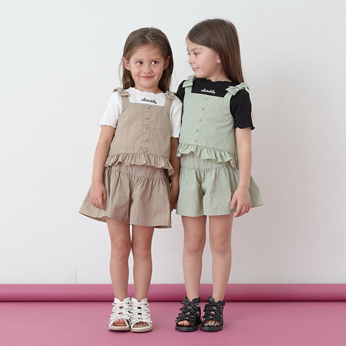 日本 Lycee mine - 可愛吊帶上衣+蓬蓬短褲2件式套裝-卡其